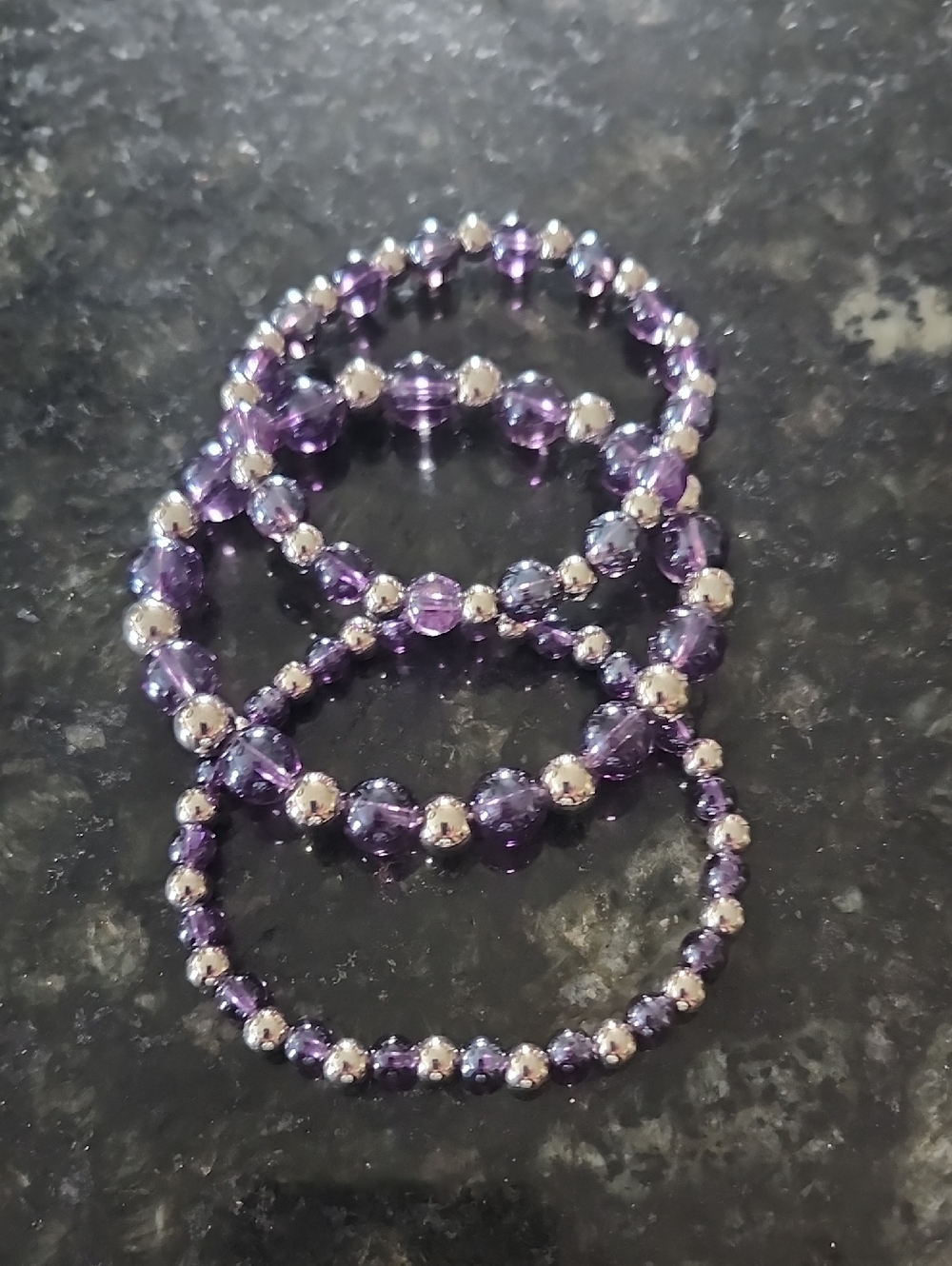 Handmade Purple and Silver Beaded Bracelet Set